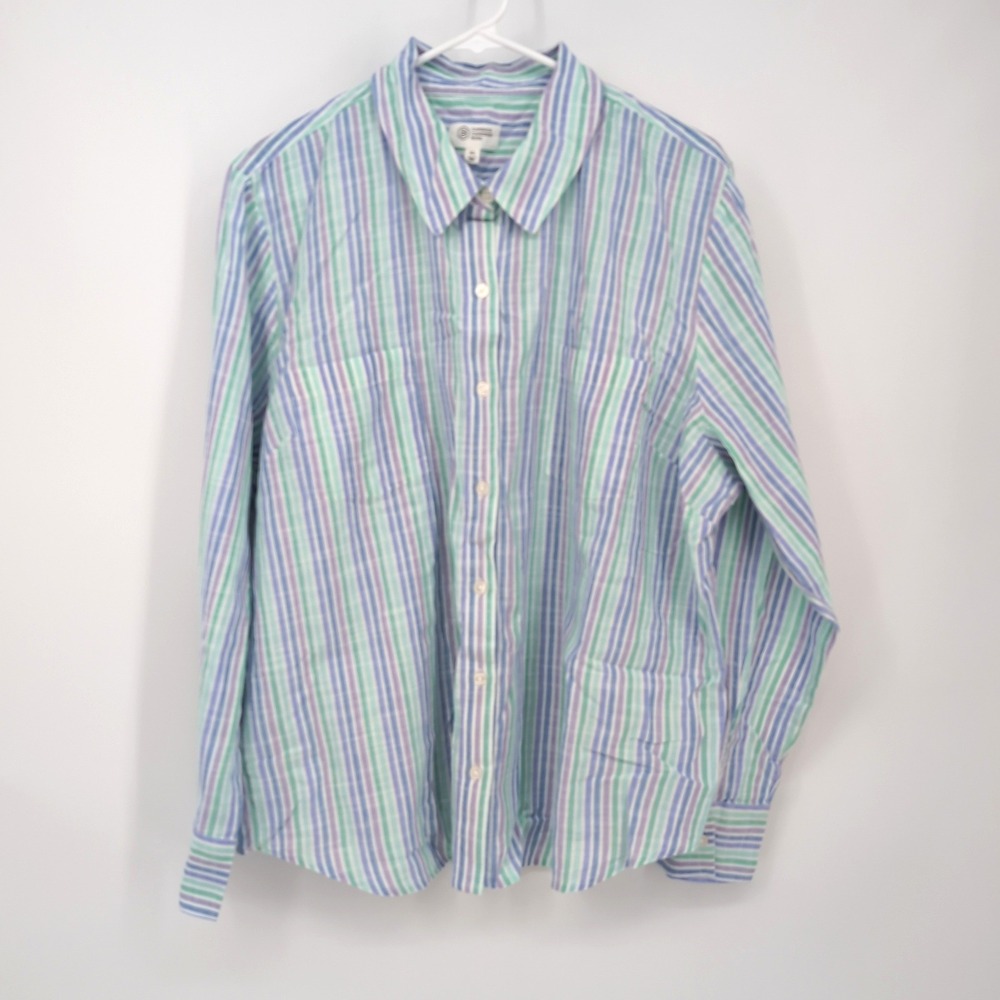Candace Cameron Bure Button-Front Shirt Multi Striped Textured Woven Womens XL